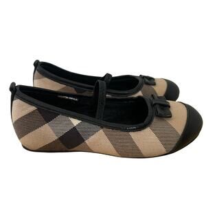 Burberry Kids Nova Check Canvas Leather Girls Flat Ballerina Shoes EU 26 US Y9.5